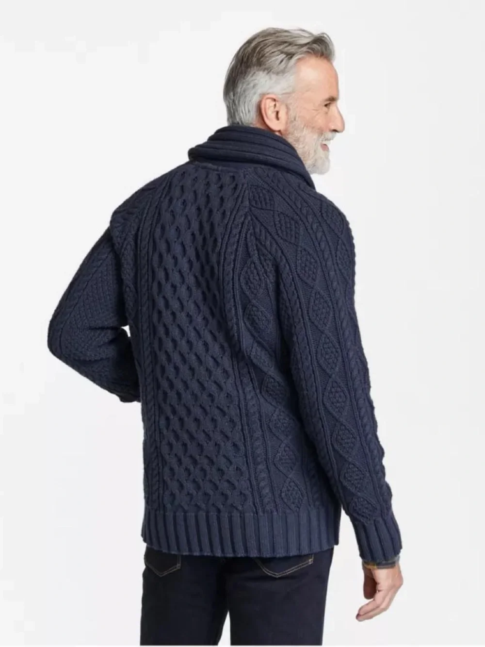 LL Bean Signature Shawl Collar Cable Cardigan - Navy Blue Men’s XL